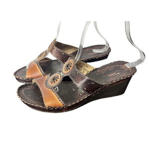 L’Artiste Spring Step Tamara Whip Stitch Wedge Sandals Leather Slip On EU 38-7.5